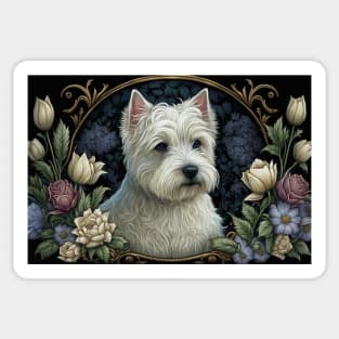 West Highland White Terrier Among Flowers - Art Nouveau Style Sticker